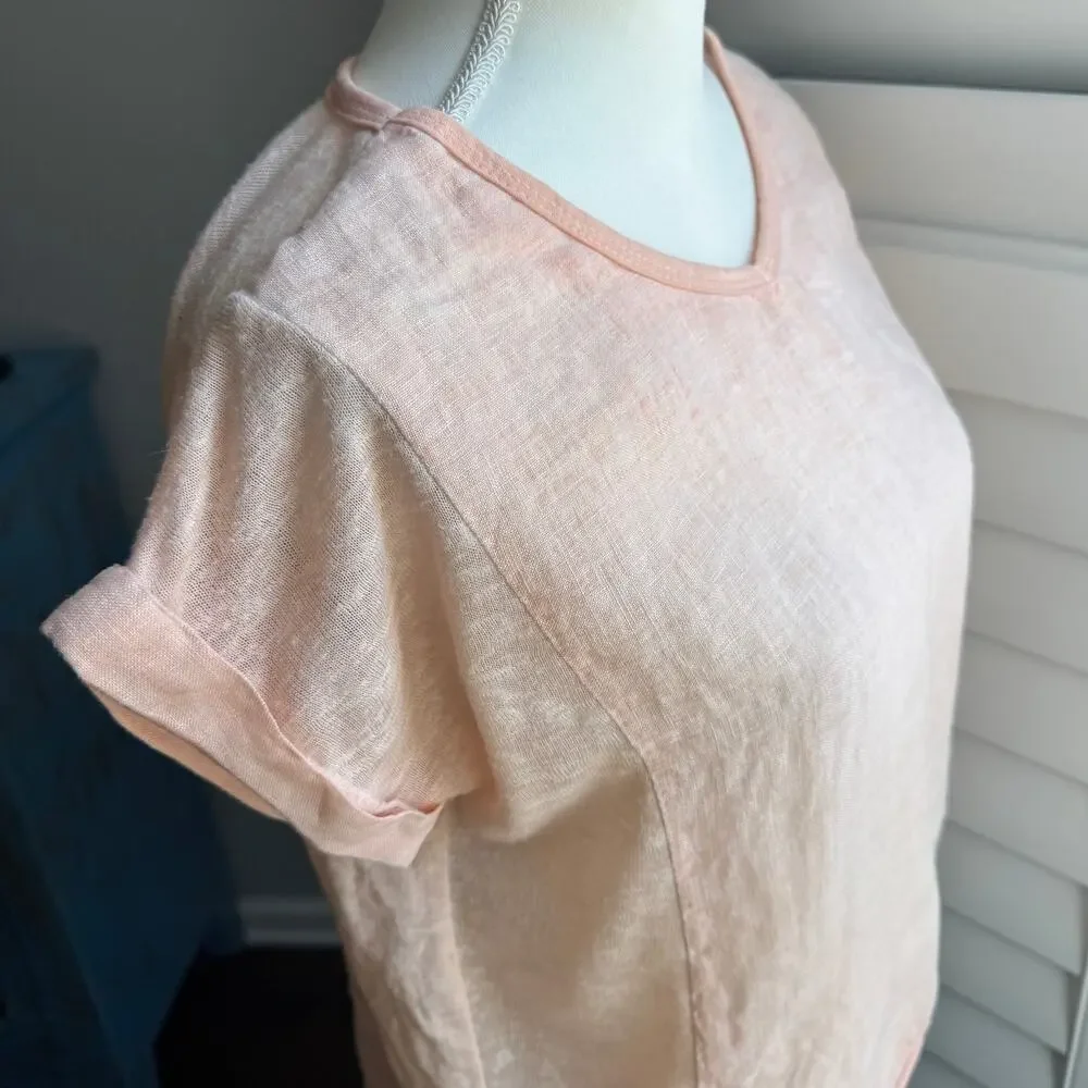 BELLE FRANCE Top Womens S Orange 100% Linen Made in Italy Coastal Beachy Resort - Picture 7 of 12